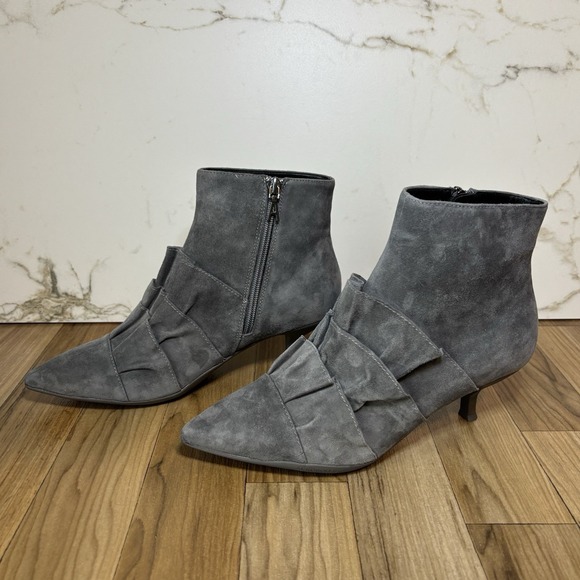 Aerosoles Womens 7.5 Loloa Suede Ankle Boot Bootie Gray Cottagecore Boho Ruffle - Picture 2 of 14